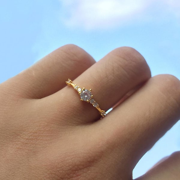 Mode Ring för Kvinnor med Strass Inlägg - Bröllop, Förlovning, Smycke, Present Rose Golden US8