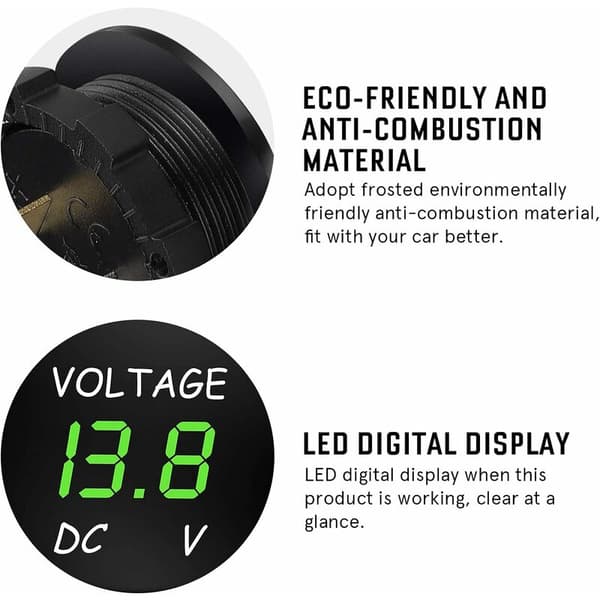 Digital Voltmeter för Bilbatteri - Retrofit Mätinstrument (kort version av ljusblå voltmeter)