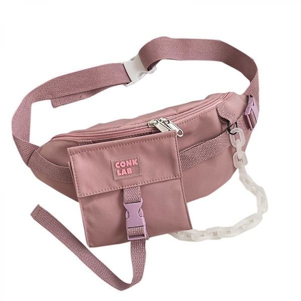 Enkel axelväsk, college-stil för kvinnor, mjuk tjej, student, nylon midjeväska A916-980 Pink