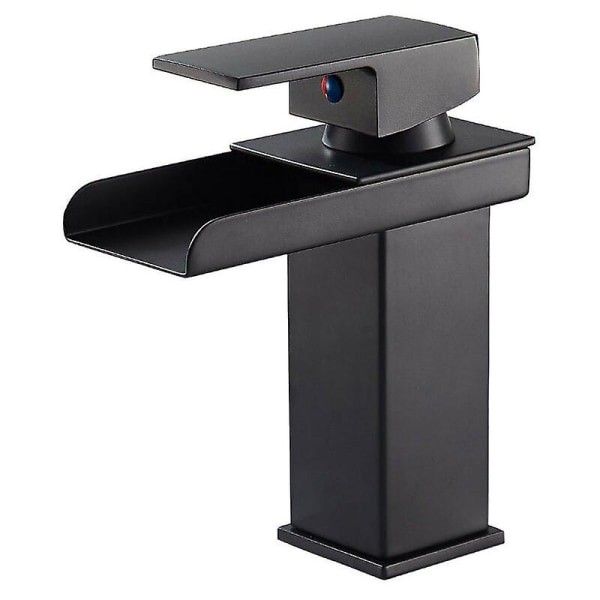 Matte Black Waterfall Bathroom Faucet, Single Handle Brass Basin Faucet With Cold & Hot Water Available, Ceramic Valve, Concave Waterfall Design Bathr