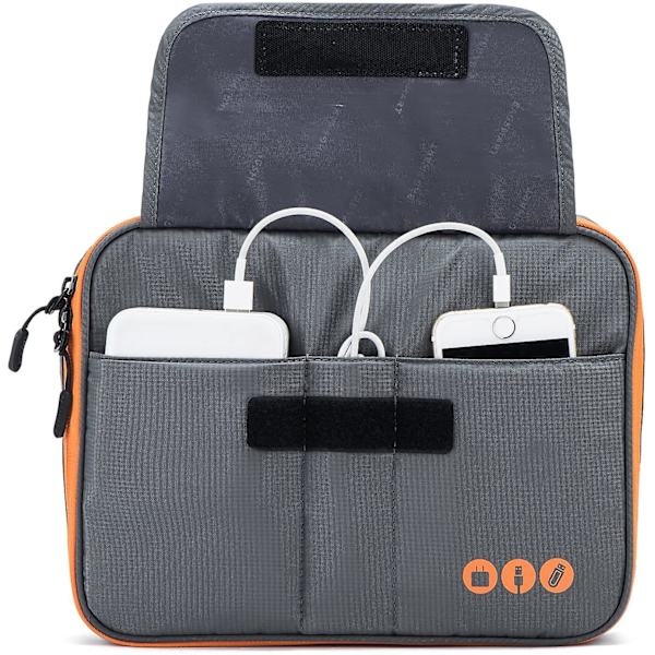 Universell reseväska för kabelorganisatör, elektroniktillbehör, för 9,7 tums iPad, Kindle, nätadapter Grey and Orange