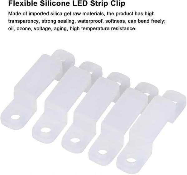 Set med 100 LED-stripsfästen, 12 mm, silikon, vit