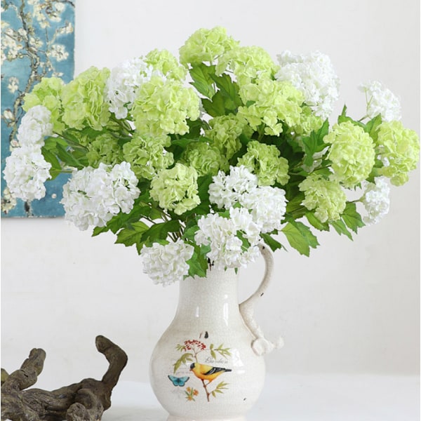 Kunstig Grønn Viburnum Hortensia Snøball 2 Hoder Naturlig Livaktig Real Touch Kunstig Latex Lang Stilk Hortensia for Hjemmedekor Utendørs Bryllup D