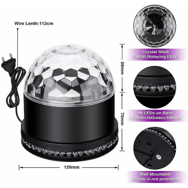 Led Disco Ball 51leds 12w 7 Farger Disco Lampe Festlys Rgb Lyseffekt Scenebelysning Festlys Dekorasjon [energiklasse A]