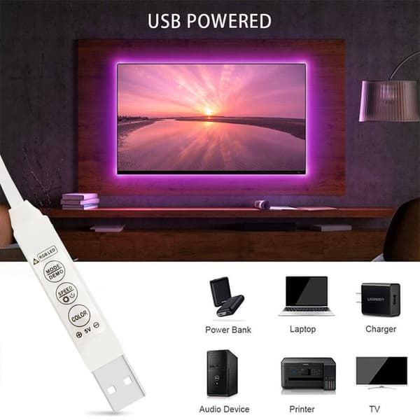 LED-lysstripe USB Bakgrunnslysstripe 5V Vanntett RGB Lysstripe (1 Meter Vanntett)