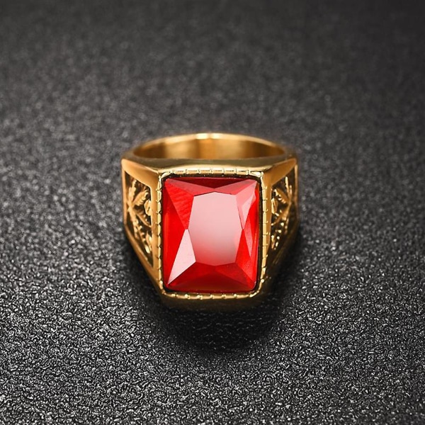 Vintage Män Faux Gemstone Tungsten Maple Craved Finger Band Ring Smycken Gift Black Red Us7