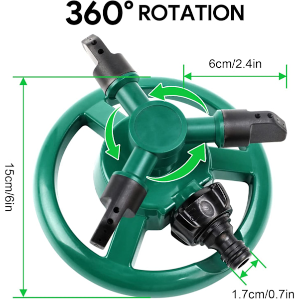 Havesprinkler, Justerbar 360 Graders Rotations Sprinkler til Græsplænen, Stor Dækning