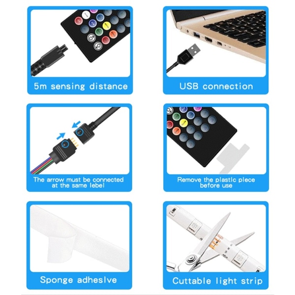 LED-remsa 5V musikrytm ljusremsa USB-ljusremsa (24 USB-knapp 5 meter)