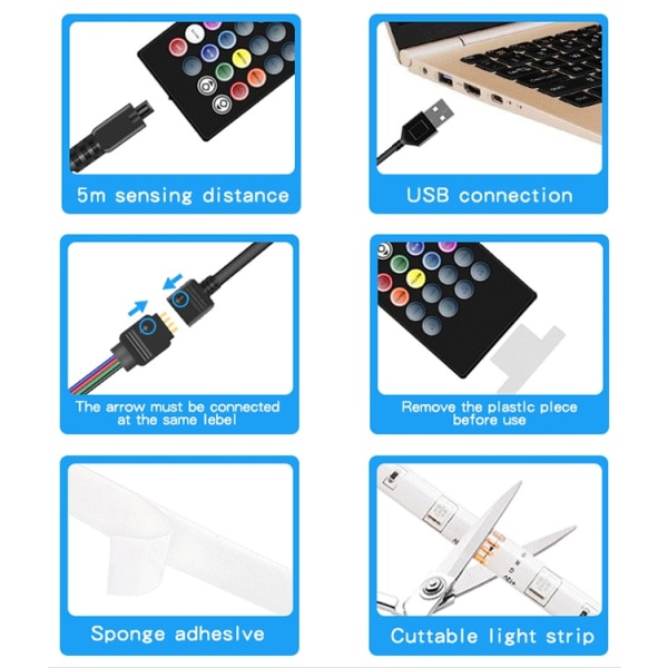 LED Strip Light 5V Music Rhythm Light Strip USB Strip Light (USB -knapp 24 1 Meter)