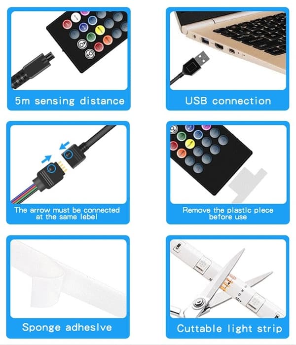 LED Strip Light 5V Music Rhythm Light Strip USB Strip Light (USB-knapp 24 4 meter)