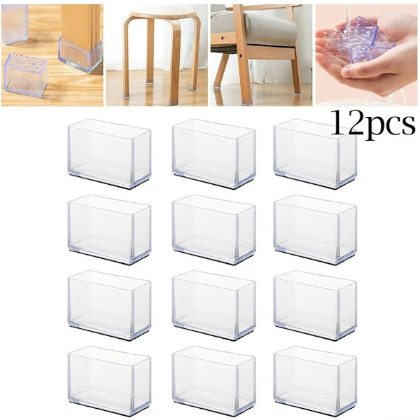 Set med 12 rektangulära skydd för stol- och bordsben (25 x 50 mm)