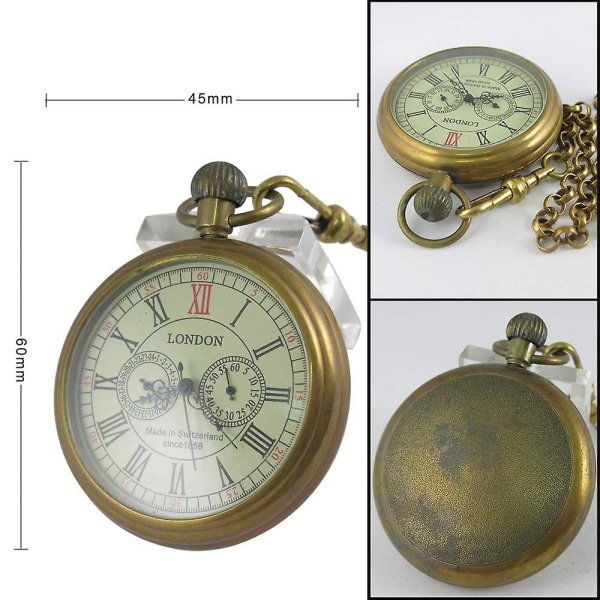 Männs Retro Koppar Mekanisk Sekundvisare och 24-timmars Subdial Fickur