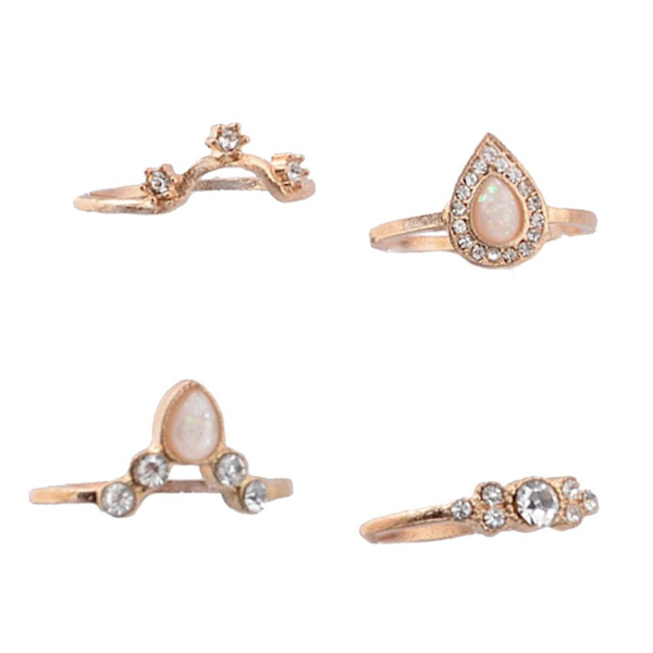 10 stk./sæt Dame Vanddråbe Stjerne Krone Faux Opal Stable Knuckle Midi Finger Ring