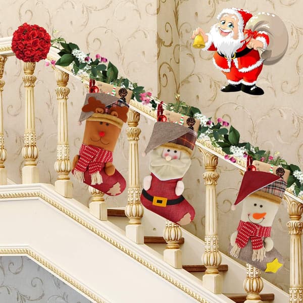 Julstrumpa, 46 cm Set med 3 Tomte, Snögubbe, Ren, 3D