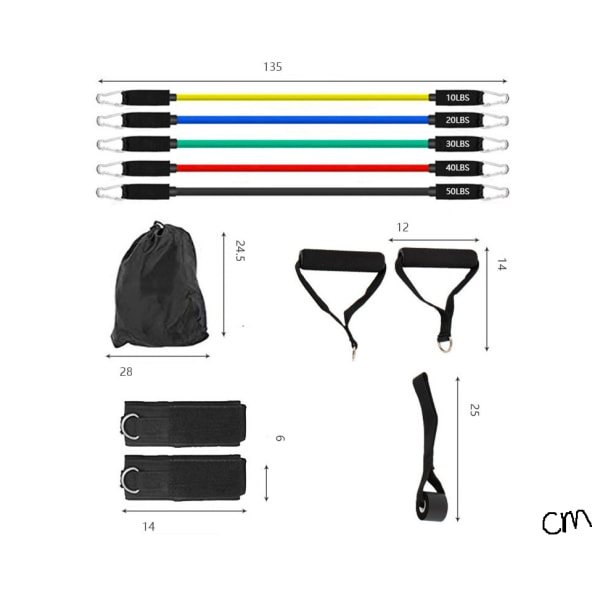 11-delt fitness reb sæt, OEM spændingsanordning, 11-delt trækbånd (fem-punkts enkelt spændeforbindelse (TPE150 pund))