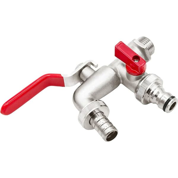 Dubbel kulventil 11282, 1/2", matt, krom, extra utlopp 3/4"