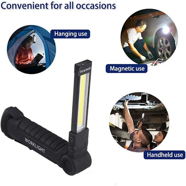 USB Laddningsbar Ficklampa LED Arbetslampa Bärbar Magnetisk COB Hängkrok för Utomhus Camping Reparationslampa (2-pack)