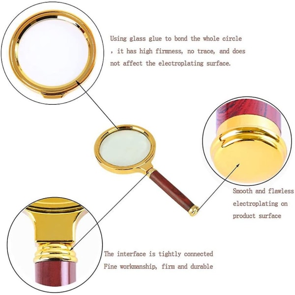 Taskulamppu suurennuslasilla ja puisella kahvalla - 10x suurennuslasi - kotiin, opiskeluun, lukemiseen, vianmääritykseen, antiikkisuurennuslasi (70 mm halkaisija