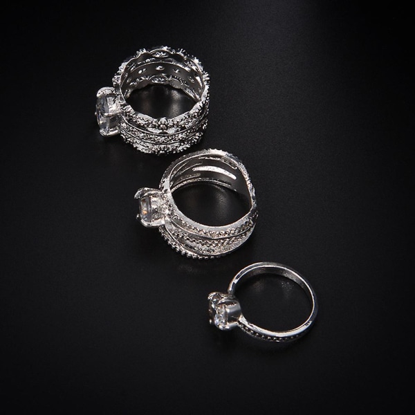 3 st Vintage Rhinestone inläggningar ihåliga fingerringar set kvinnor smycken set