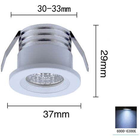 Sett med 4 mini innfelte LED-spotlights, 3 W, kaldhvitt lys Hvit