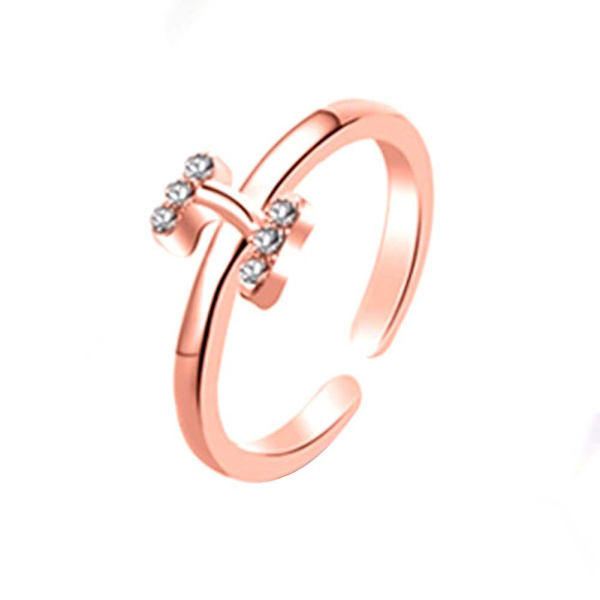 Muodi Yksinkertainen 26 Kirjainta Timanttikivillä Koristeltu Avautuva Sormus Naisten Korut Lahja Rose Gold C
