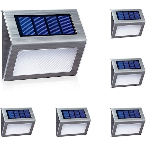 Solcellslampor för trappsteg, staket, gångväg, LED-lampa, vattentät utomhus, vitt ljus, 6-pack