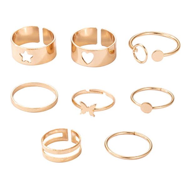 8 kpl sormusta, sydän, perhonen ja tähti, pinnoitettu, pinotavat, unisex, korut, tarvikkeet