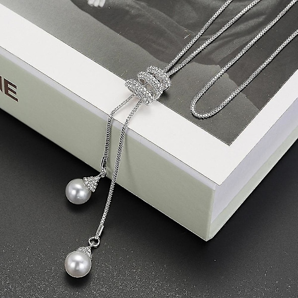 Dammode Charm Kristallpärlor Hänge Halsband Lyxigt Långt Halsband Tröja