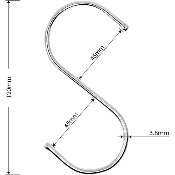 Ppiao Sæt med 15 rustfrie stål S-kroge, rust- og korrosionsbestandige metal kroge, 4,7\" S-form