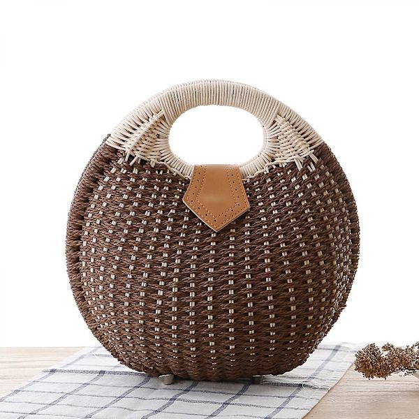 Sommer Strand Halm Taske Til Kvinder Lille Crossbody Top Håndtag Skulder Håndtaske Mini Håndvævet Rattan Clutch Pung A916-1122 Brown 2