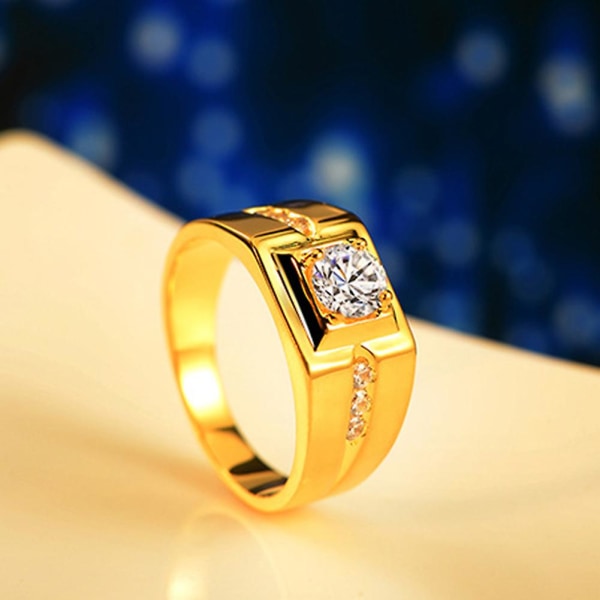 Mænd Bling Rhinestone Indlagt Bryllup Fest Bred Ring Finger Smykker Gave Golden US 11