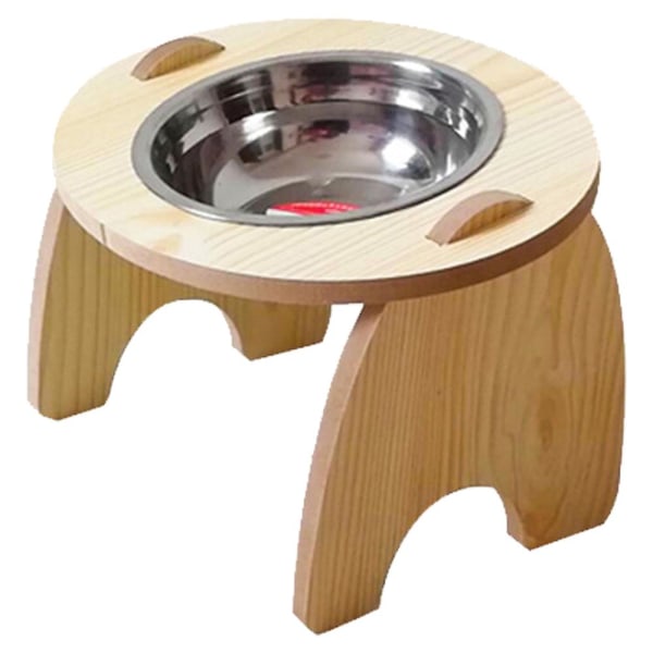 Pet Food Bowl With Stand, Puppy Feeding Non-slip Wooden 2 Piece Set Stainless Steel And Water