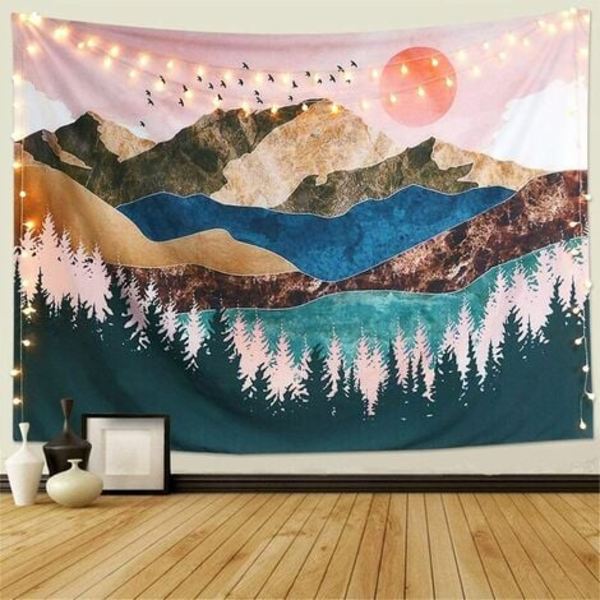 Forest Tree Shaped Sunset Wall Tapestry 230x150