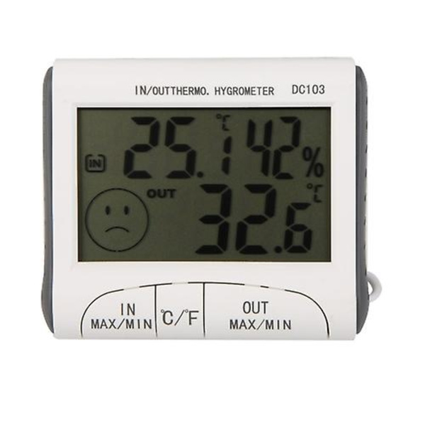 LCD Digital Termometer Hygrometer Hygrometer Och Trådbunden Temperatur Med Extern Sensor Vit