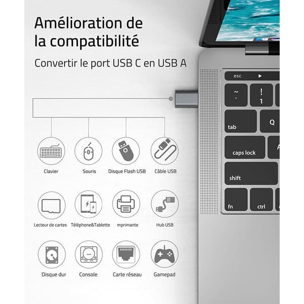 USB C til USB-adapter 2-pak USB C han til USB3 hun-adapter, USB C-adapter kompatibel med MacBook Pro/Air 2021 iMac i