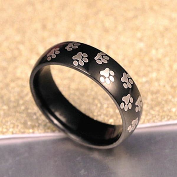 Mænd Kvinder Søde Dyr Pote Aftryk Titanium Stål Finger Ring Smykker Fødselsdag Gave Rainbow US 9