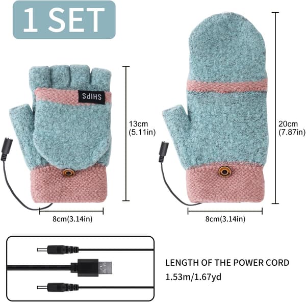 Unisex Gula USB-uppvärmda handskar Vinterstickade handskar Halva