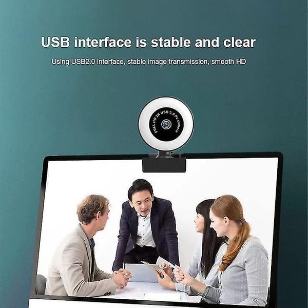 1080p /2k HD USB 2.0 Autofokus Webcam med mikrofon og LED-ringlys til stationær/bærbar computer