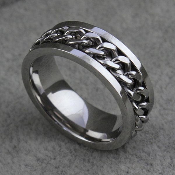 Punk Men&#39;s Women&#39;s Stainless Steel Chain Inlaid Finger Ring Jewelry Charm Gift