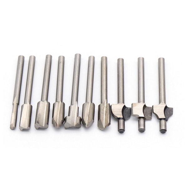 Router bits, 10 stk. 3 mm 1/8\" HSS træbearbejdningsknive Router bits tilbehørssæt roterende multiværktøj Router bits