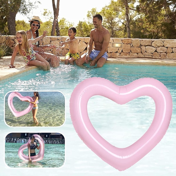 Pink Hjerteformet Indertube Flotation til Swimmingpool/Strand, Oppustelig Svømme Ring Pink