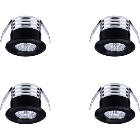Sæt med 4 mini indbyggede LED-spots, 3 W, varm hvid sort
