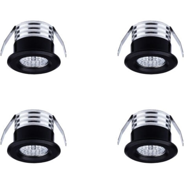 Set med 4 mini infällda LED-spotlights, 3 W, varmvit svart