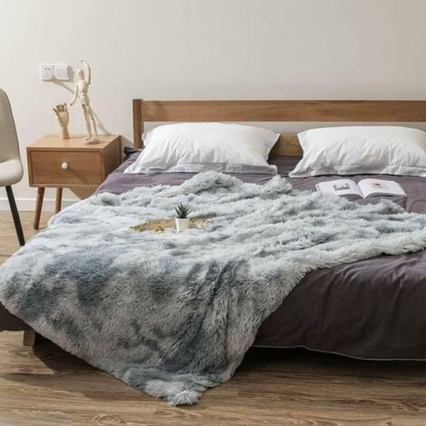 Filt, fluffig konstgjord pälsfilt, grå fleecepläd, överkast, mjuk pläd, sofffilt 130x160cm