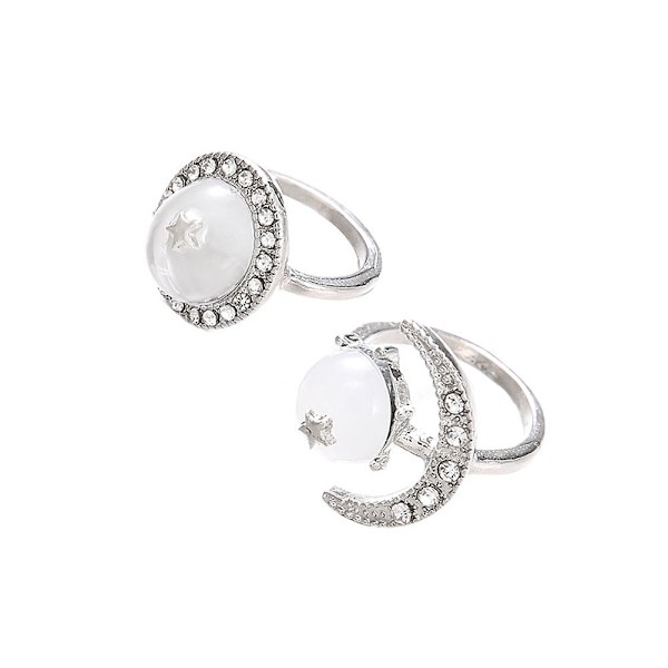 2-pack Boho Kvinnors Transparenta Runda Rhinestone-Inlagda Måne- och Stjärnknogringar