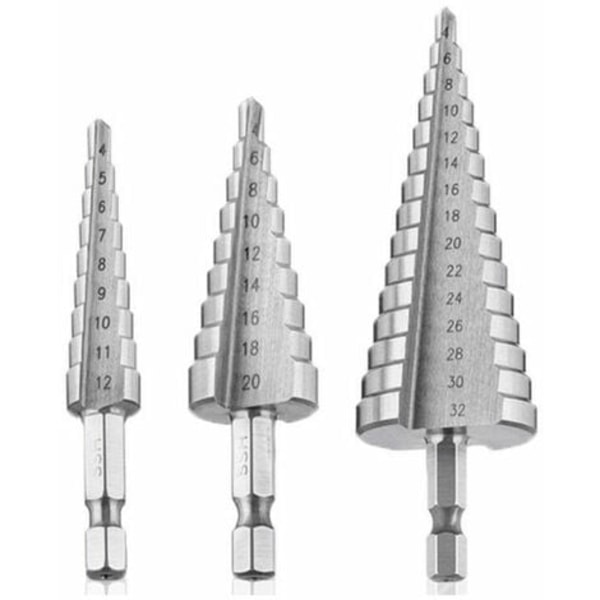Stegborr, 4 st HSS metallförsänkningsborr 4-12/20/32 mm Stegborr i stål försänkt konisk triangelborr