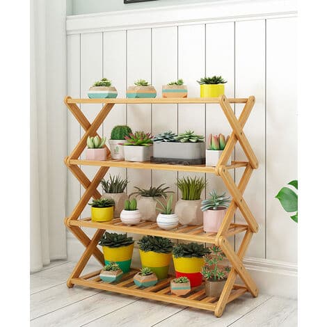 3-vånings Skoställ i Bambu, Vikbart, Lämpligt för Hem, Vardagsrum, Balkong 60cm Lång