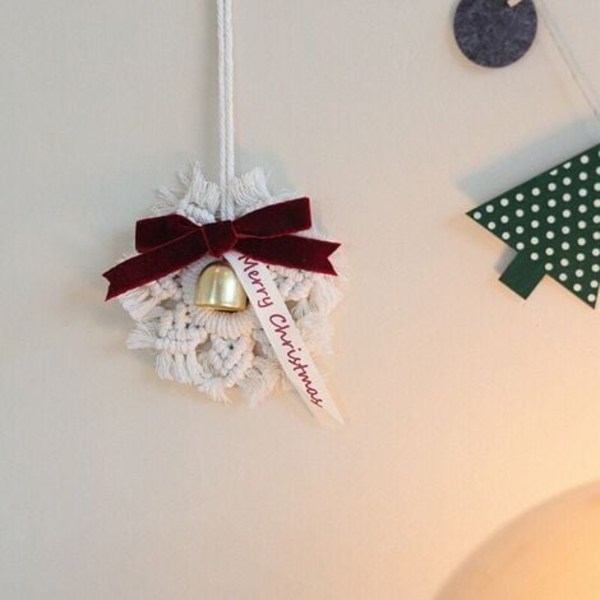 Bohemian Julebils Ornament, Gullbelagt Boho Jingle Bell Hengedekorasjon for Jul Vegg Vindu, Søt Jul