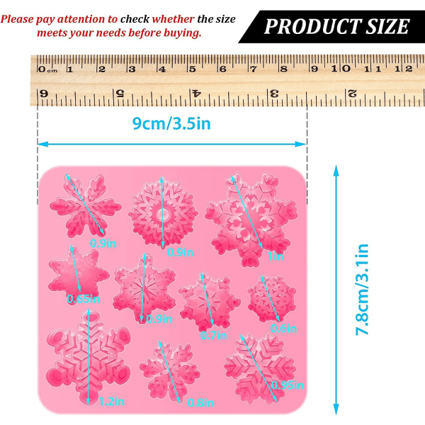 2 stk 3d snøfnugg fondantform jul snøfnugg silikonform for kake cupcake dekorasjon polymer leire håndverksprosjekter (rosa)