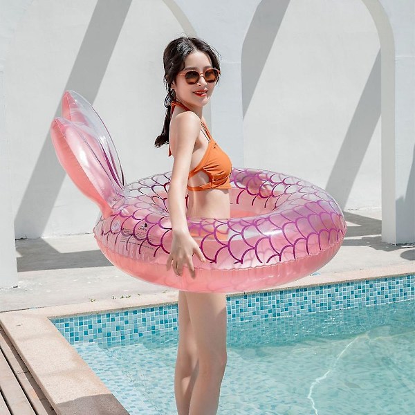 Sjöjungfru Pool Float, Uppblåsbar Sjöjungfru Simring Flytande Säng Float Pool, Sjöjungfru Svans Rör Glittrar Vattenfest Sommar Strand Pool Float För A Crystal Pink